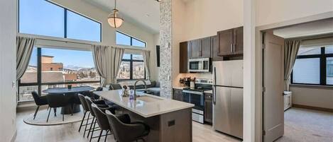 Fridge, microwave, oven, dishwasher