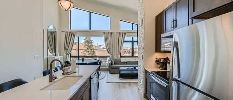 Fridge, microwave, oven, dishwasher