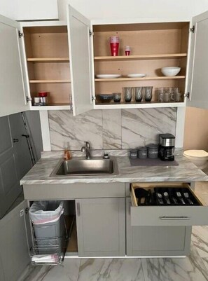 Frigorífico, microondas, horno y placa de cocina