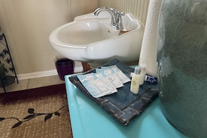 Shower, towels, soap, shampoo