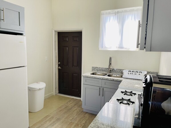 Deluxe Apartment | Private kitchen | Full-size fridge, microwave, oven, cookware/dishes/utensils - Cheekz Loft (Nassau)