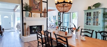 Updated dog-friendly home with private outdoor pool, patio, fireplace, W/D, AC