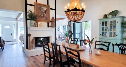 Updated dog-friendly home with private outdoor pool, patio, fireplace, W/D, AC