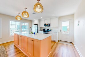 Fridge, microwave, oven, stovetop - Fully renovated, beachfront home with wraparound deck & Gulf views (Fort Morgan)