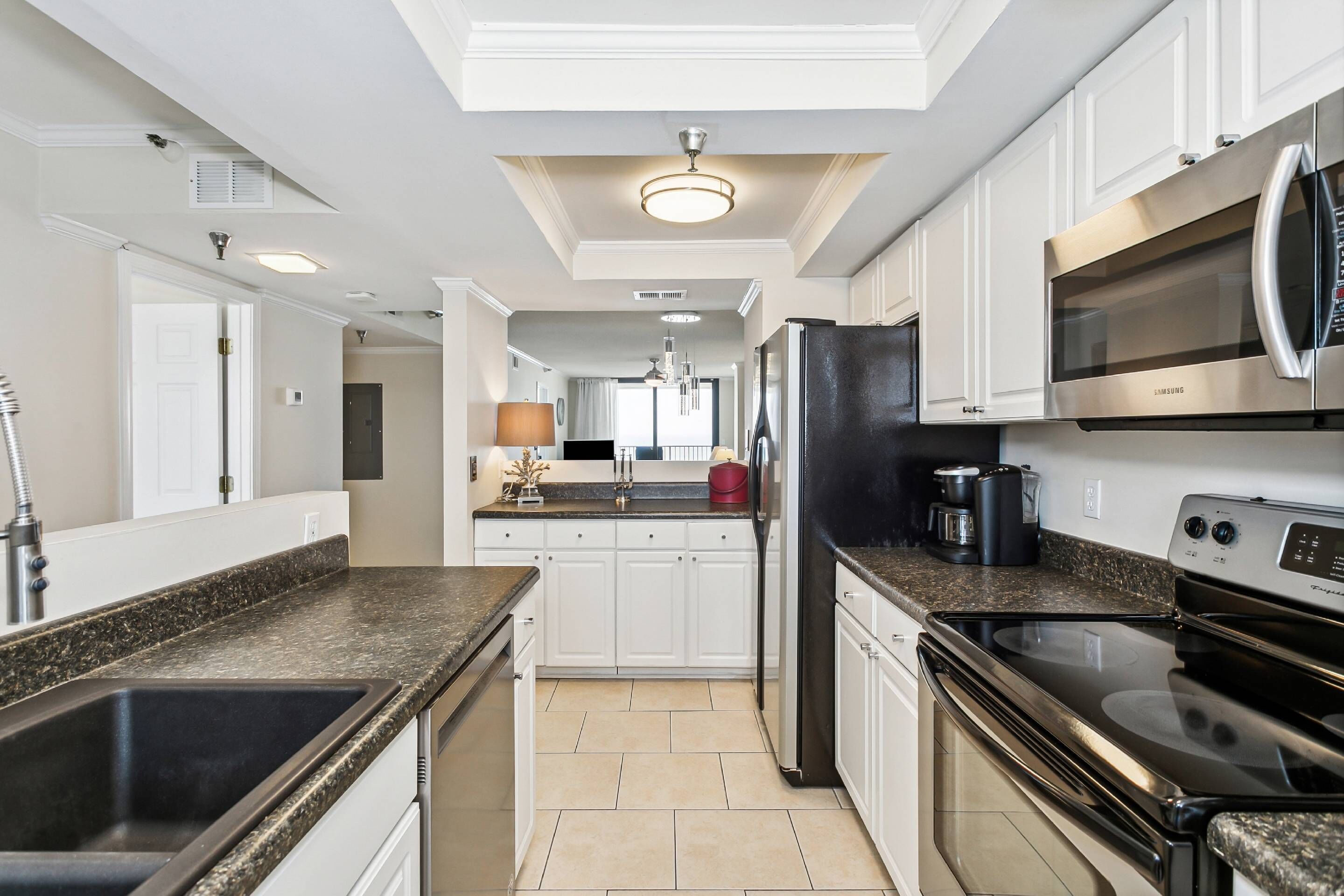 Fridge, microwave, dishwasher, coffee/tea maker