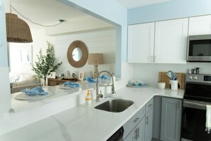 Fridge, oven, dishwasher, coffee/tea maker