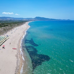 Private beach, white sand, sun-loungers, beach umbrellas