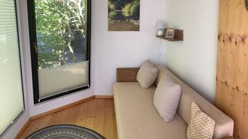 Smart TV, fireplace, video games, DVD player