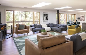 TV, fireplace - Elliott Lodge - Two storey lifestyle property sleeps 10 (Upwey)