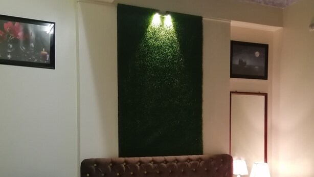 A hotel room with a bed, a nightstand with a lamp, a wall-mounted picture, and a ceiling light. - Hotel Hoque Tower International (Chittagong)