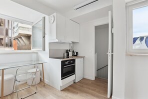 Fridge, oven, stovetop, electric kettle