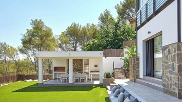 Outdoor space and kitchen.
