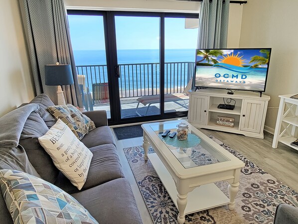 Living area - Oceanfront Corner Condo with ocean AND Bay view!! Marigot Beach #701 (Ocean City)