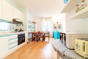 Fridge, microwave, oven, dishwasher