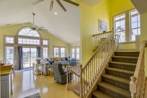 TV, DVD player, foosball, stereo