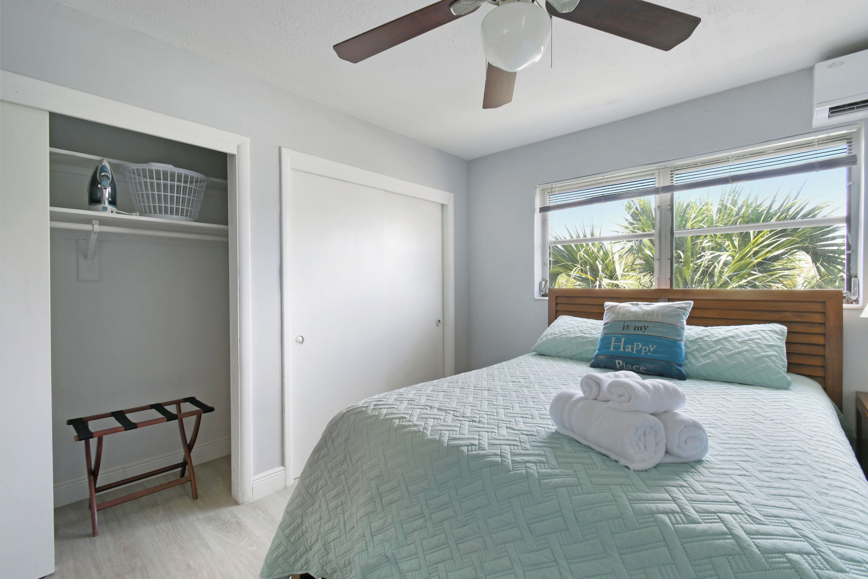 1 bedroom, desk, iron/ironing board, travel crib