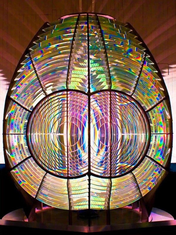 A large, circular stained glass window with a symmetrical design. - Point Arena Lighthouse - Assistant Keeper's House 3 (Point Arena)