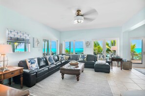 Smart TV, fireplace, books, stereo - Zen Exuma: Stunning Beachfront Villa w/ NEW Rooftop Lounge, Spa, Cabana & Pool! (Moss Town)