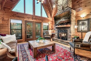 Smart TV, fireplace, DVD player, books