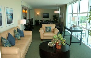 TV, DVD player - Three Bedroom, Ocean Front, Luxury Condo, North Myrtle Beach, SC 3945378 (North Myrtle Beach)
