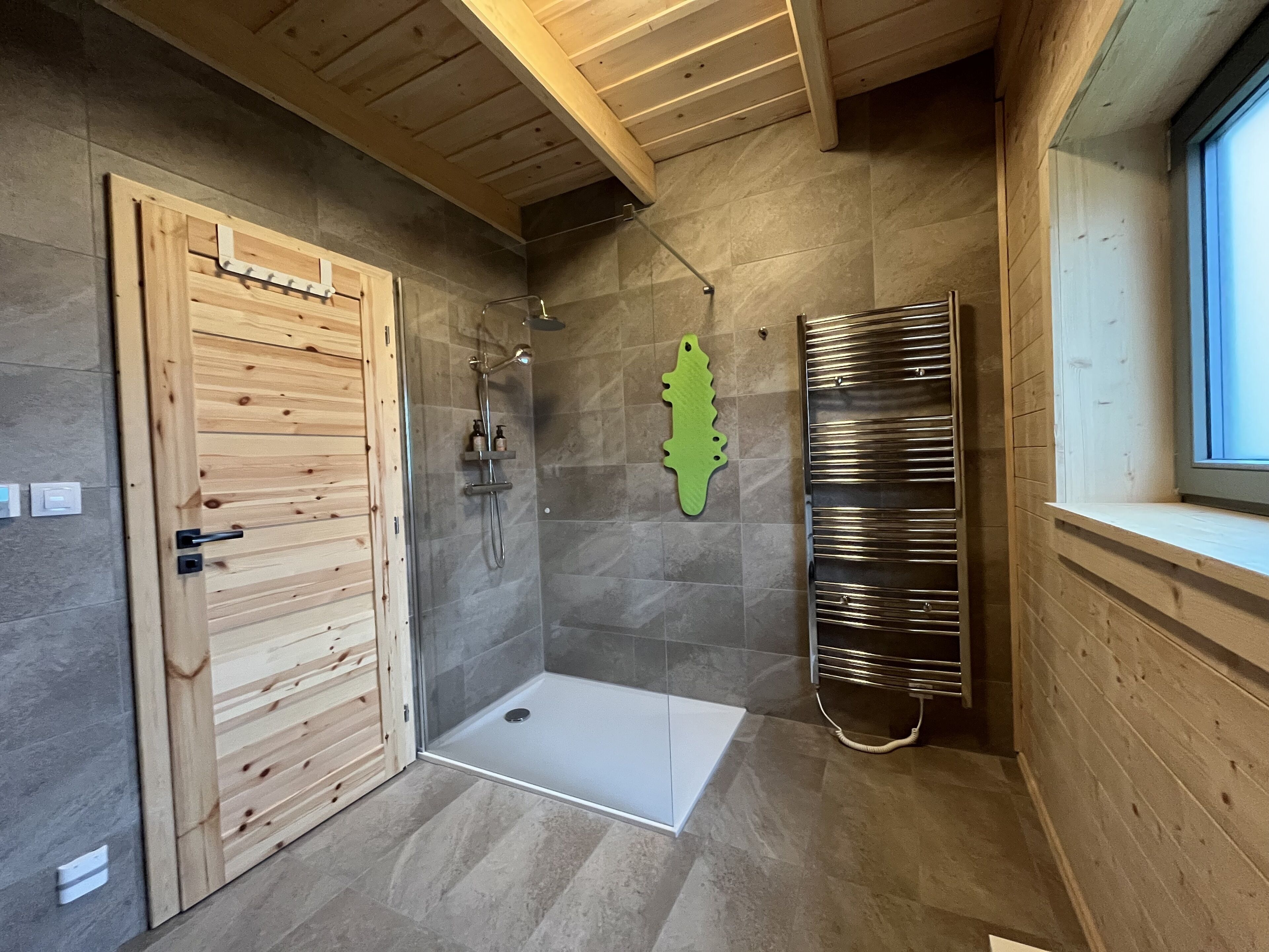 Shower, eco-friendly toiletries, hair dryer, towels