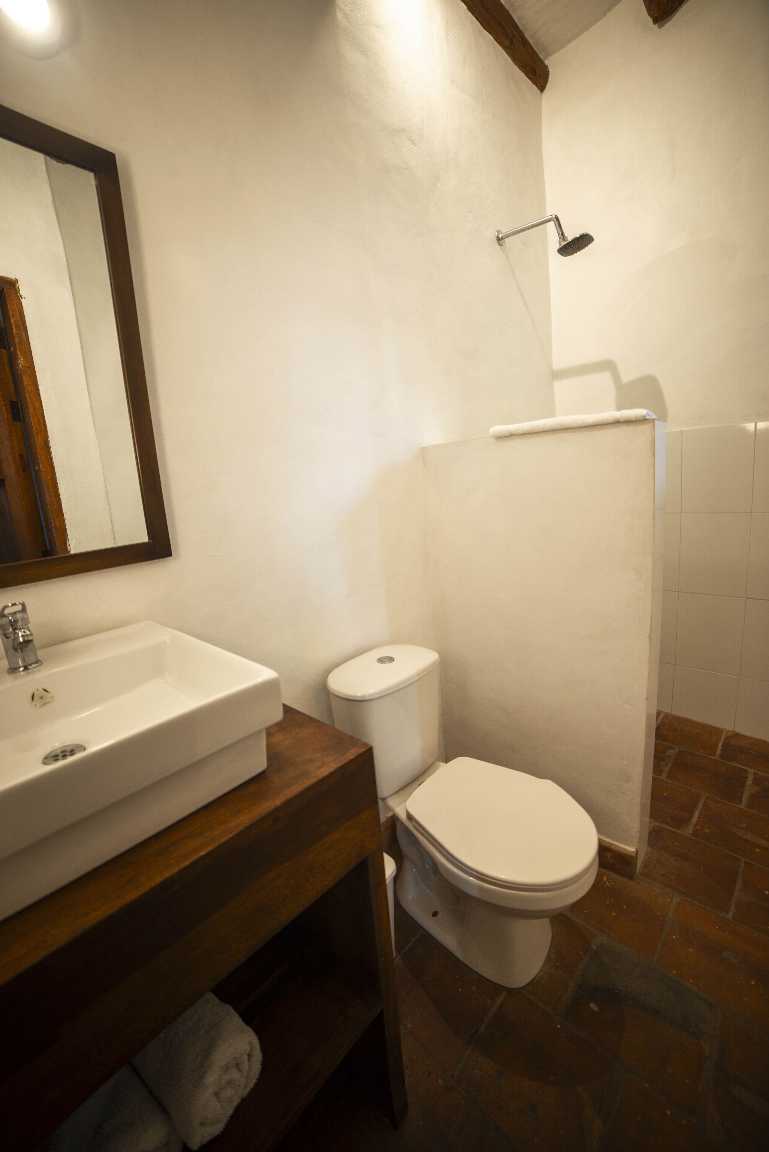 Une salle de bain avec un lavabo, des toilettes et une douche.