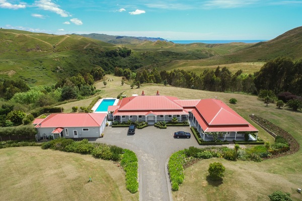 Cape South Estate from above with view out to ocean