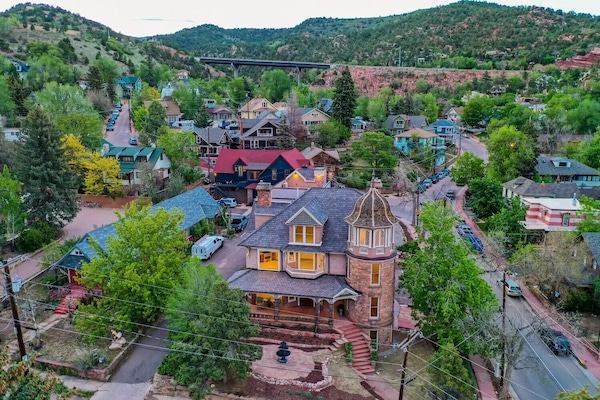 Tranquil, luxurious one- level retreat is one block to Manitou's downtown.