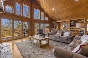 TV, fireplace - Rustic Lakeview Cabin Escape featuring Billiards, Free Daily Attraction Tickets & Close to Big Cedar (Ridgedale)