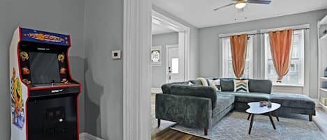 Smart TV, fireplace, video games, books