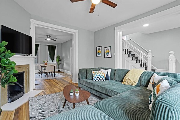 Smart TV, fireplace, video games, books