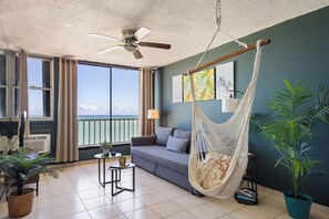 Apartment, Ocean View | Living area - Playa Mujeres 1BDR Oceanfr Pool Parking (Carolina)