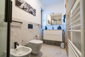 Douche, séchoir à cheveux, bidet, serviettes fournies