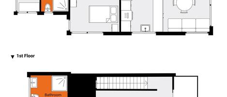 A 1st floor floor plan with two bathrooms, one measuring 1.98 x 2.96 and another 2.67 x 2.09, and a dining area.