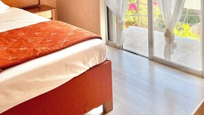 Standard Double Room, Kitchen, Partial Sea View | Desk, laptop workspace, soundproofing, iron/ironing board (on request) - Oelia Rooms & Apartments  (Aegina)