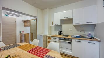 Fridge, stovetop, dishwasher, electric kettle