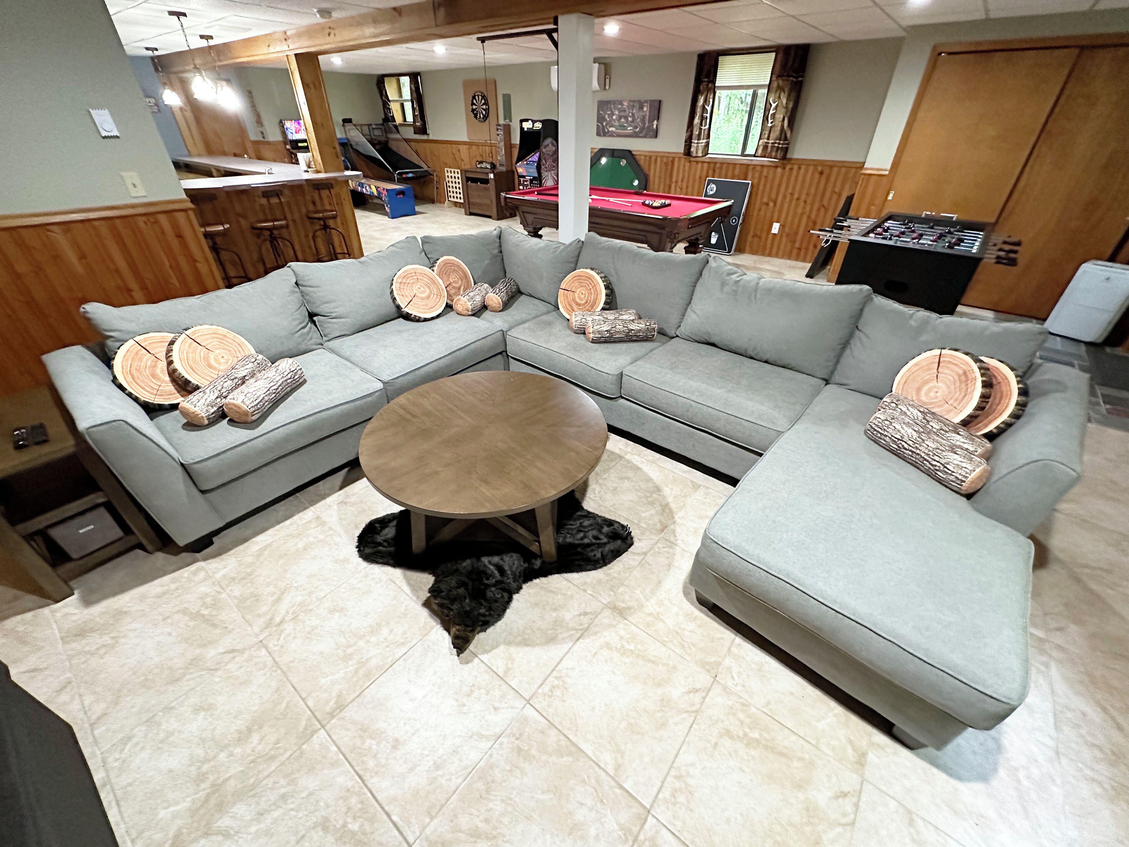 Theater Sofa with sofa bed full/double size in the lower level of the home.