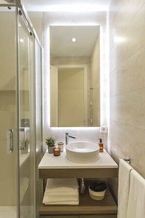 Regadera, secadora de cabello, bidet, toallas 