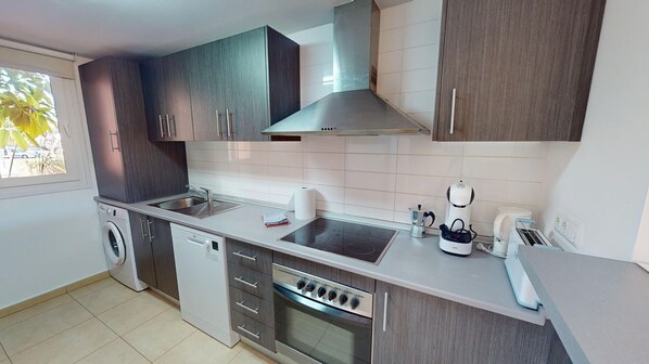 Fridge, microwave, oven, dishwasher
