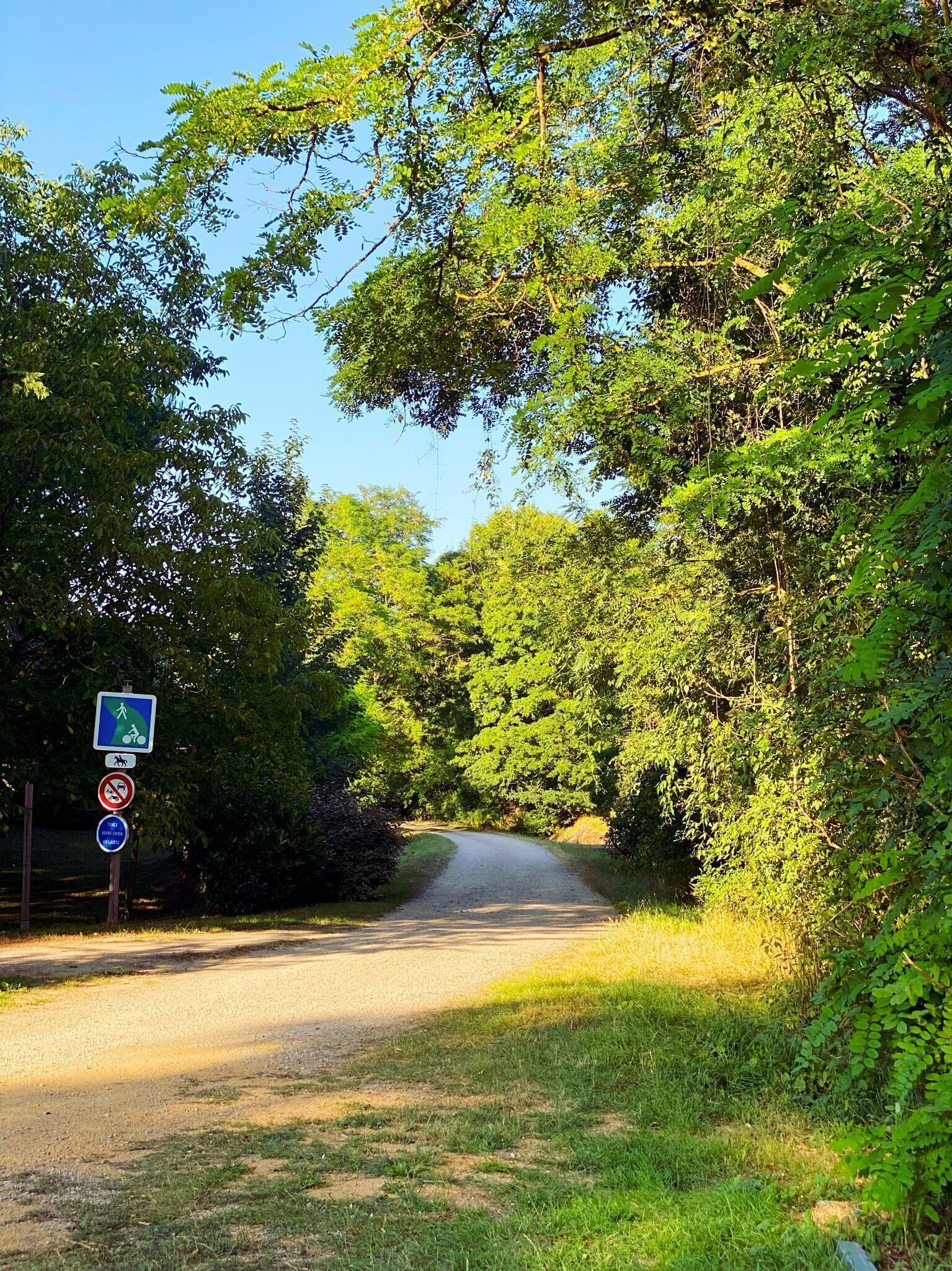Une route de campagne avec un panneau indiquant un chemin partagé pour les piétons et les cyclistes.