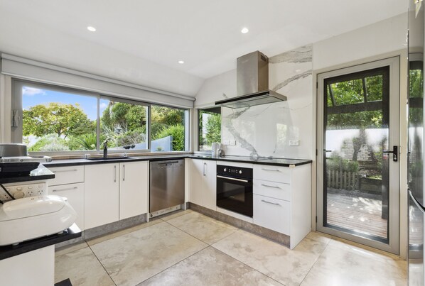 Fridge, microwave, oven, toaster