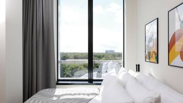 1 bedroom, blackout curtains, soundproofing, iron/ironing board