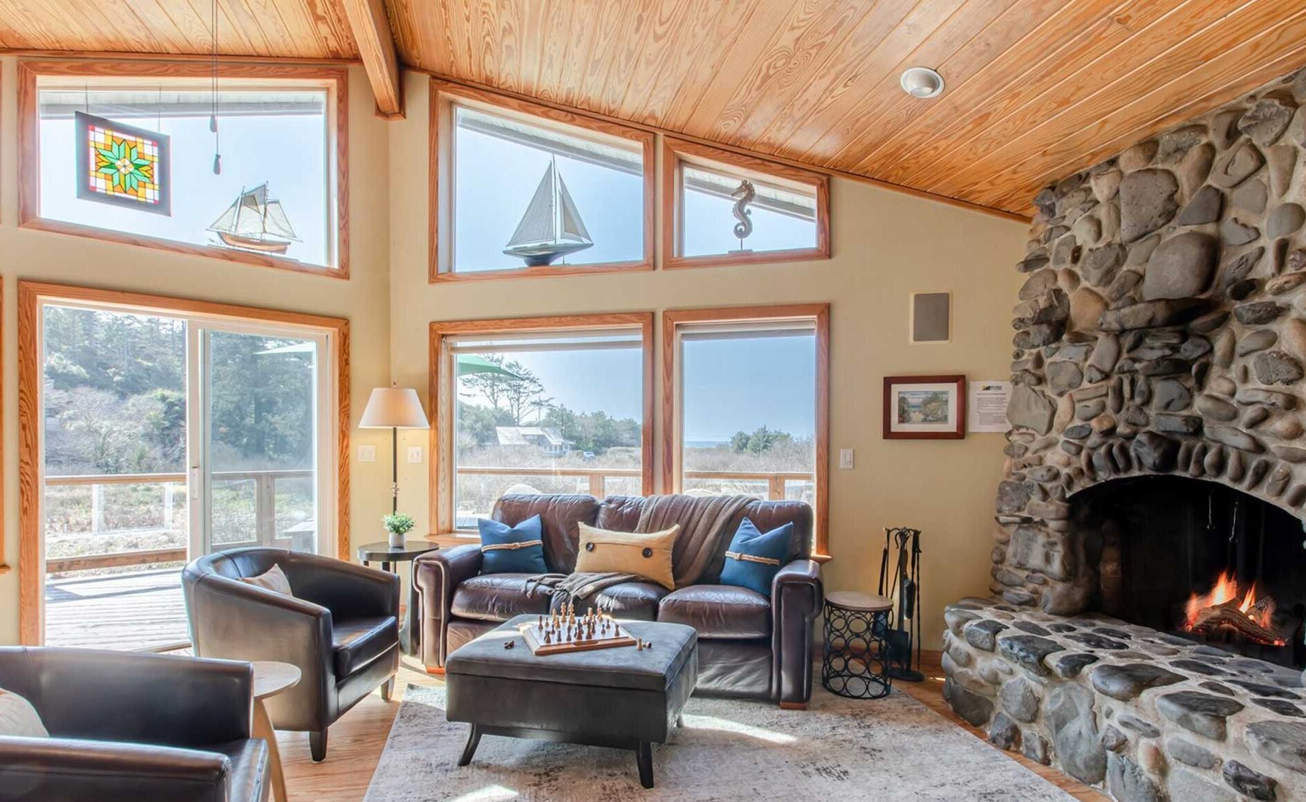 Smart TV, fireplace, DVD player, books