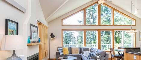 Smart TV, fireplace, video games, DVD player