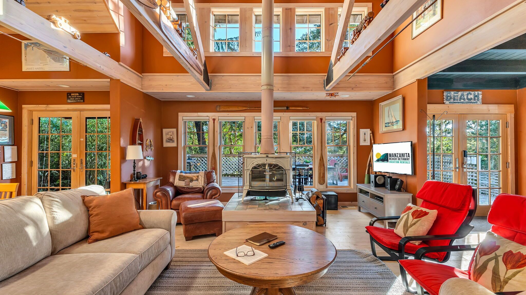 TV, fireplace, offices