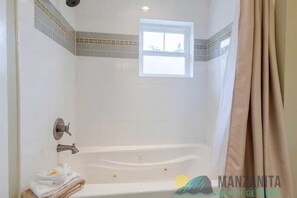 Shower, hair dryer, shampoo