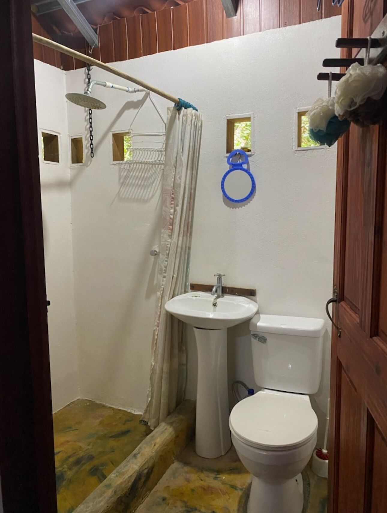 Shower, towels, soap, toilet paper
