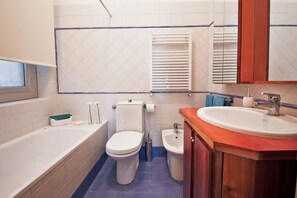 Hair dryer, bidet, towels