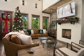 Smart TV, fireplace, video games, foosball