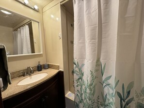 Hair dryer, towels, toilet paper